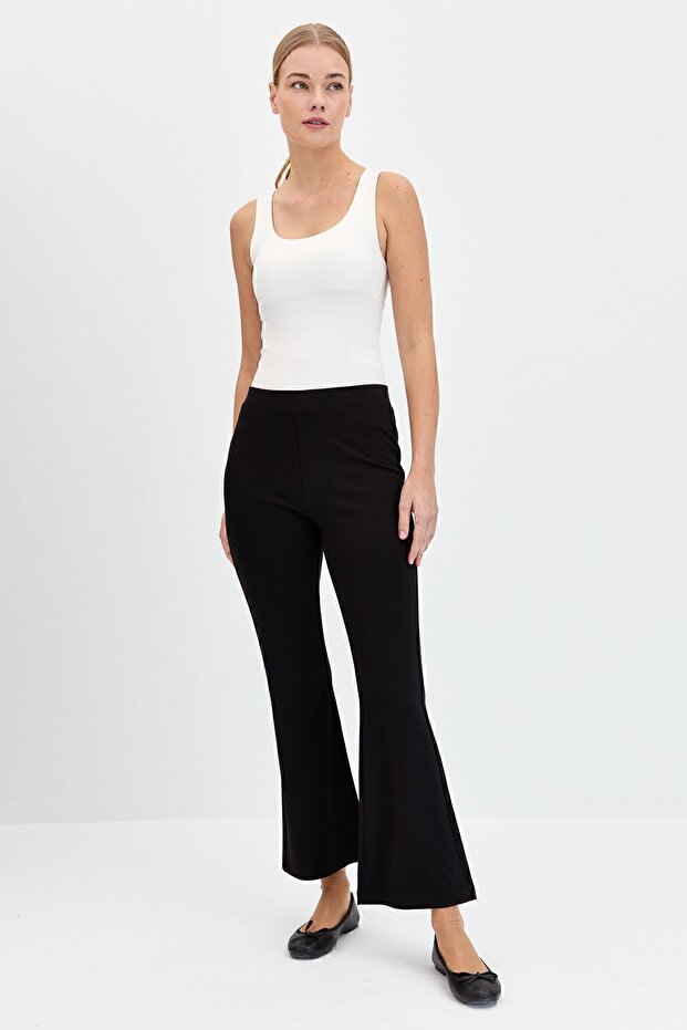 Women's Elastic Waist Spanish Leg Leggings Trousers Black