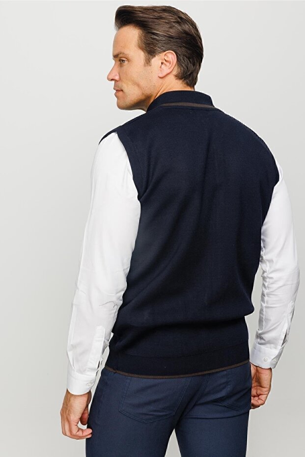 Erkek Çelik Örgü Yün Yelek Lacivert - 4