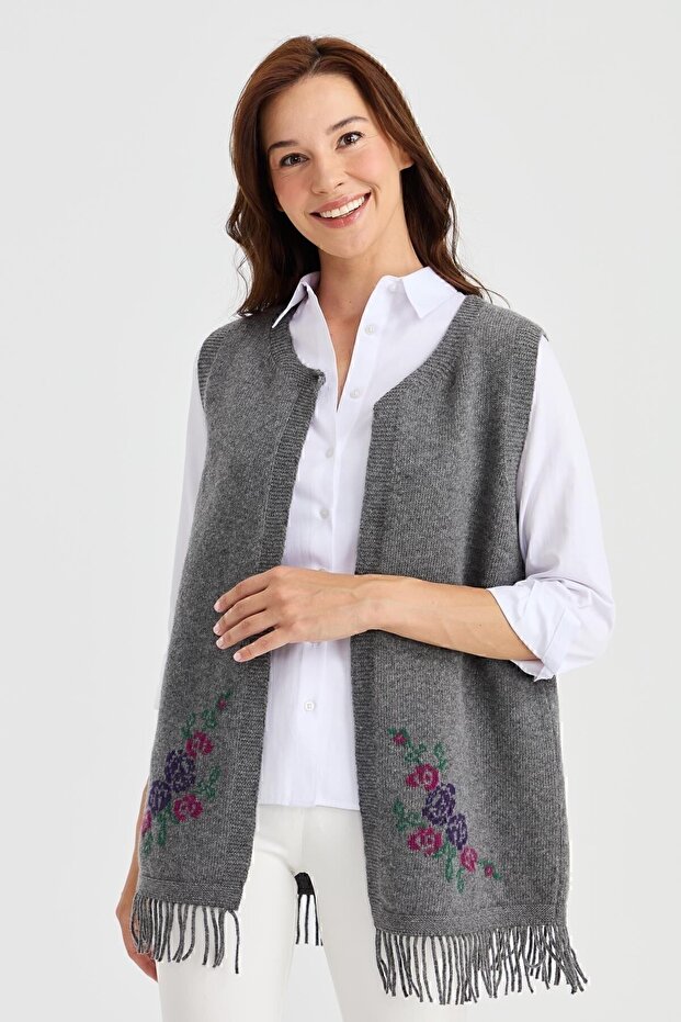 Women's Skirt Floral Tassel Vest Smoked