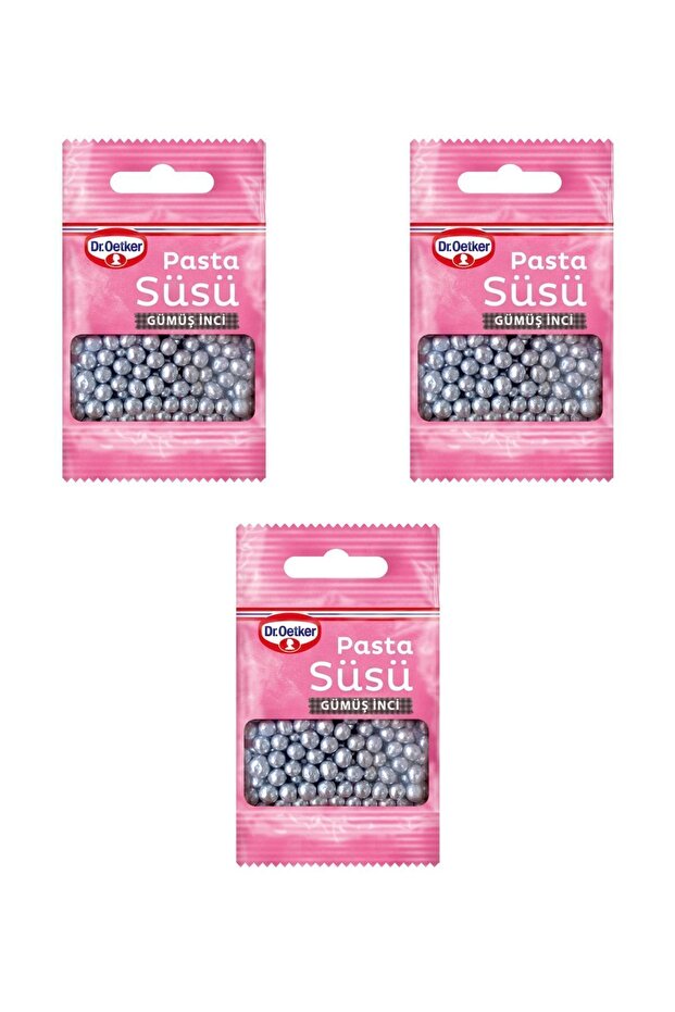 Pasta Süsü Gümüş Inci 3'lü Set - 1