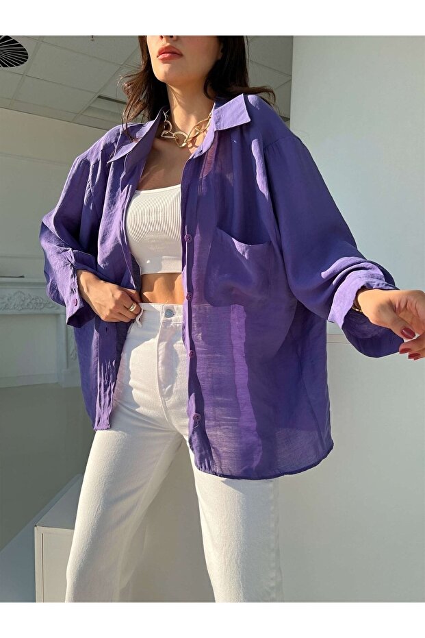 Düşük Omuzlu Oversize Gömlek - 1