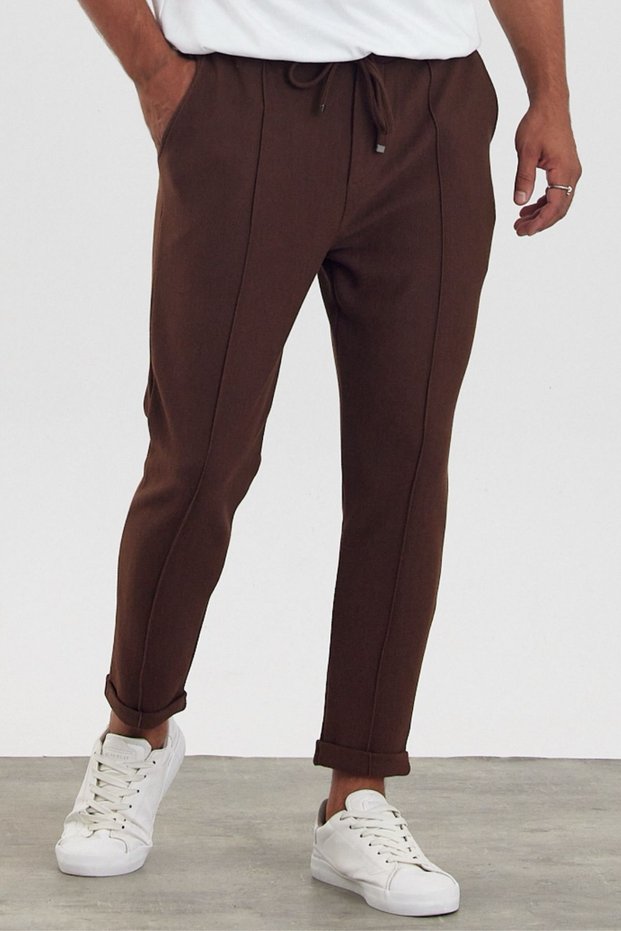 New Season Men's Grass Detailed Boyfriend Mold Double Leg Brown Trousers Mz22022