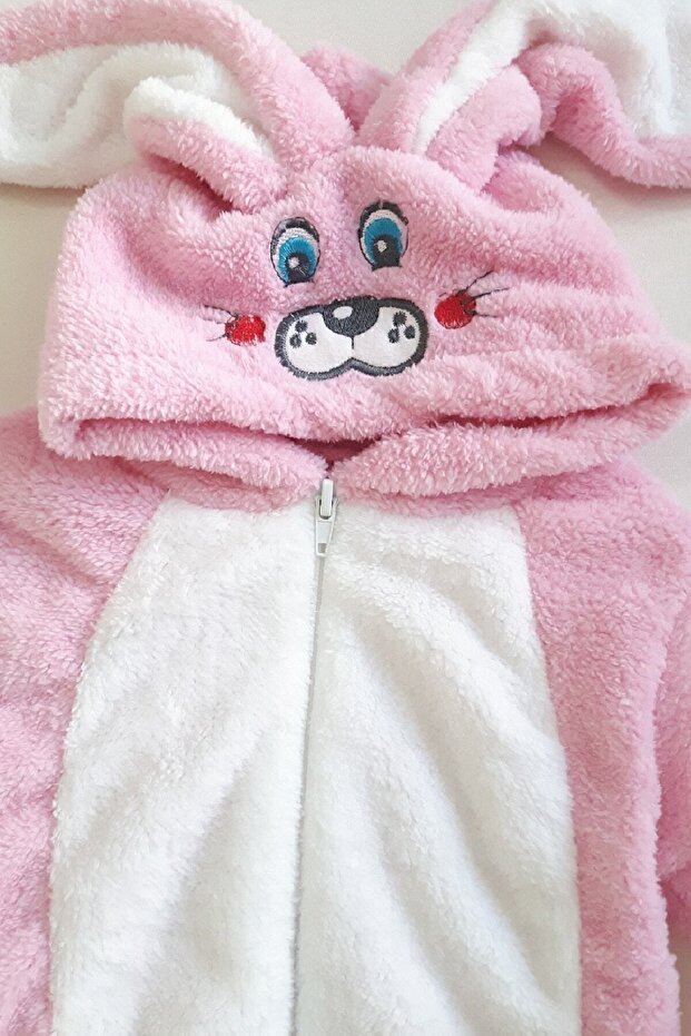 Girl's Pink Cotton Rabbit Jumpsuit
