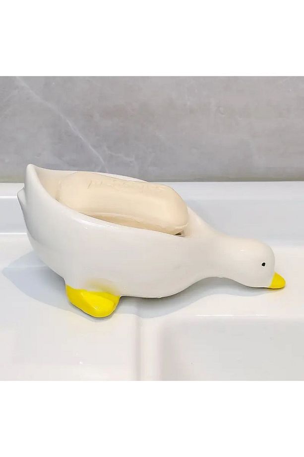 Pratik Sevimli Ördek Desenli Kendinden Boşaltmalı Su Tutmaz Katı Sabunluk Lavabo Üstü Sabunluk - 5