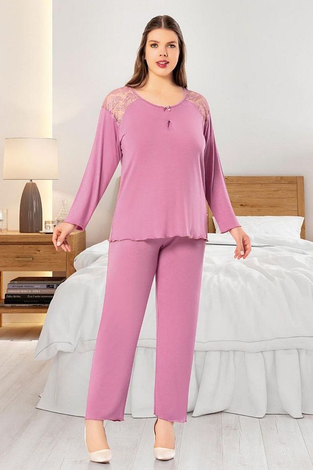 Dantel Detaylı Battal Pijama Takımı Gül Kurusu 8R.8O.0Z.4E.LT. - 1