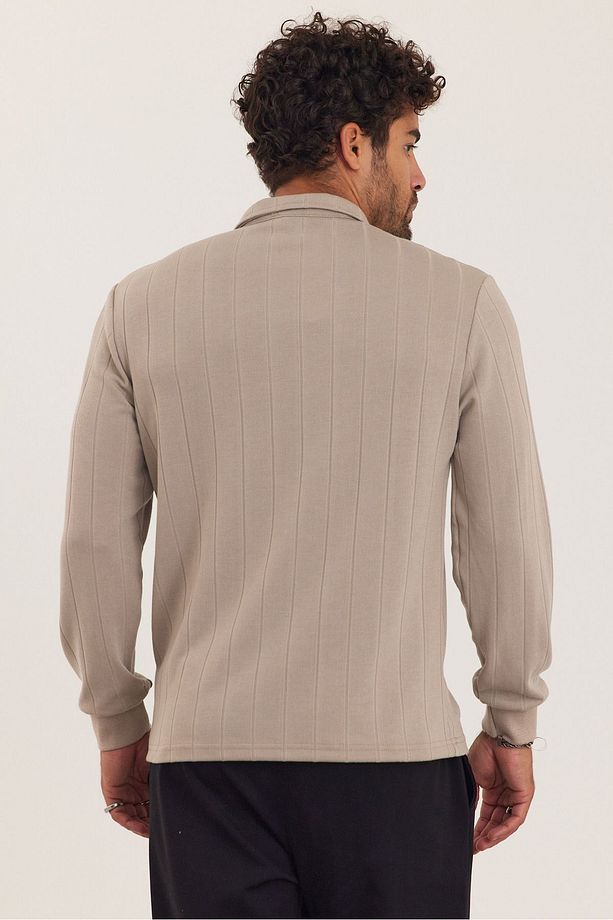 Fermuar Yaka Jakarlı Regular Sweatshirt - 5