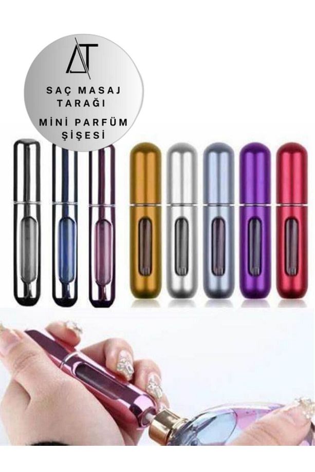 Saç Masaj Tarağı + Taşınabilir Mini Doldurulabilir Parfüm Şişesi 2Li Set - 2