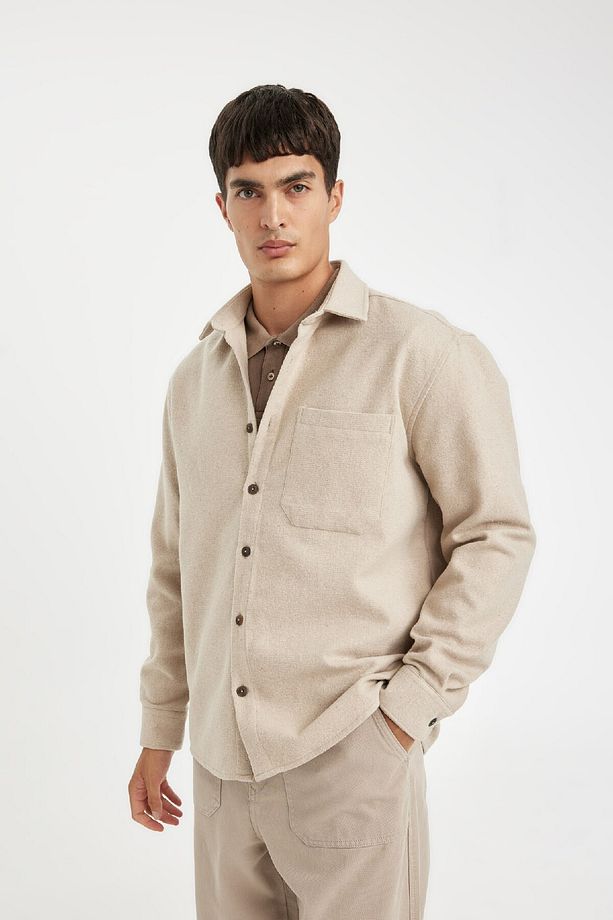 Regular Fit Polo Yaka Basic Düz Pamuk Karışımlı Uzun Kollu Gömlek D2622ax24au - 3