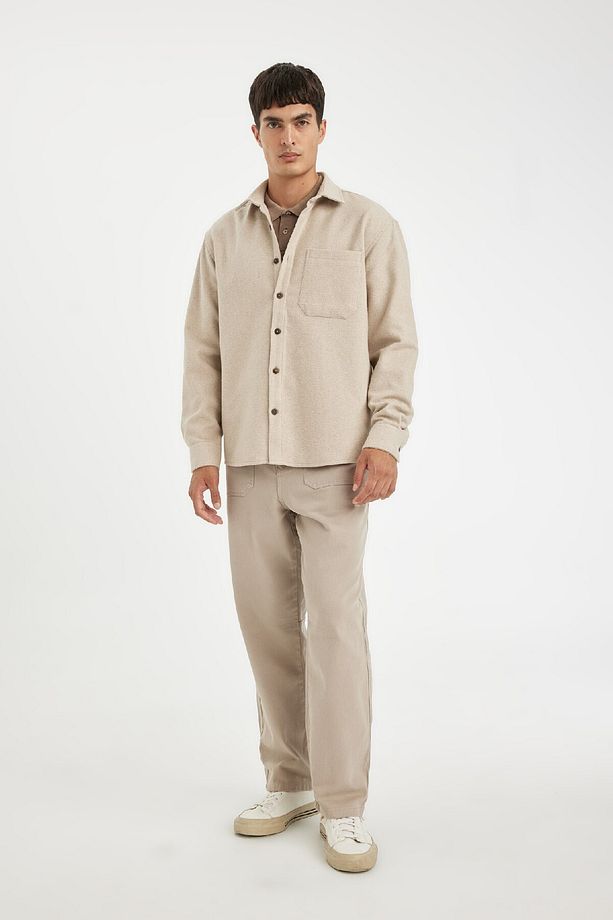 Regular Fit Polo Yaka Basic Düz Pamuk Karışımlı Uzun Kollu Gömlek D2622ax24au - 2