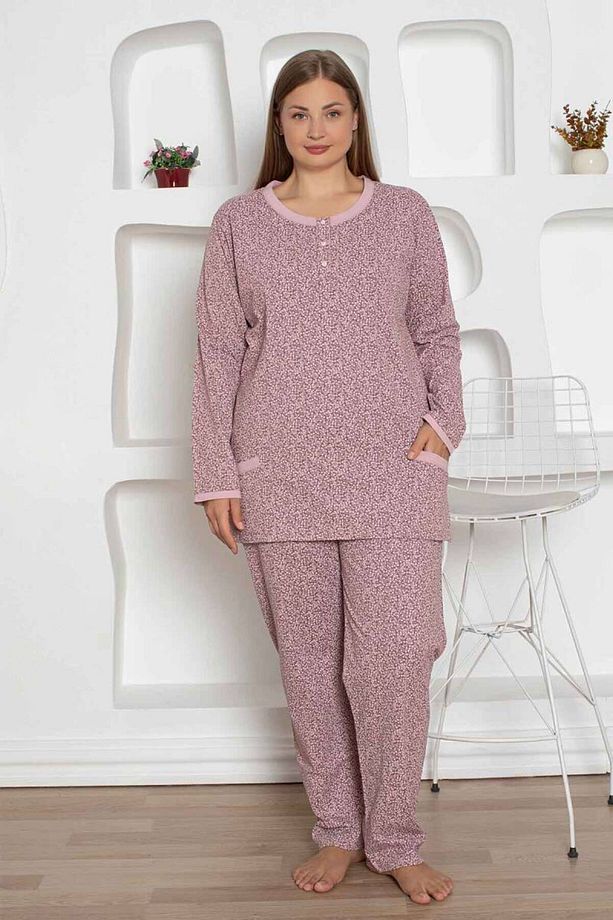 Gül Kurusu Cepli Büyük Beden Pijama Takımı 2798uyb - 3