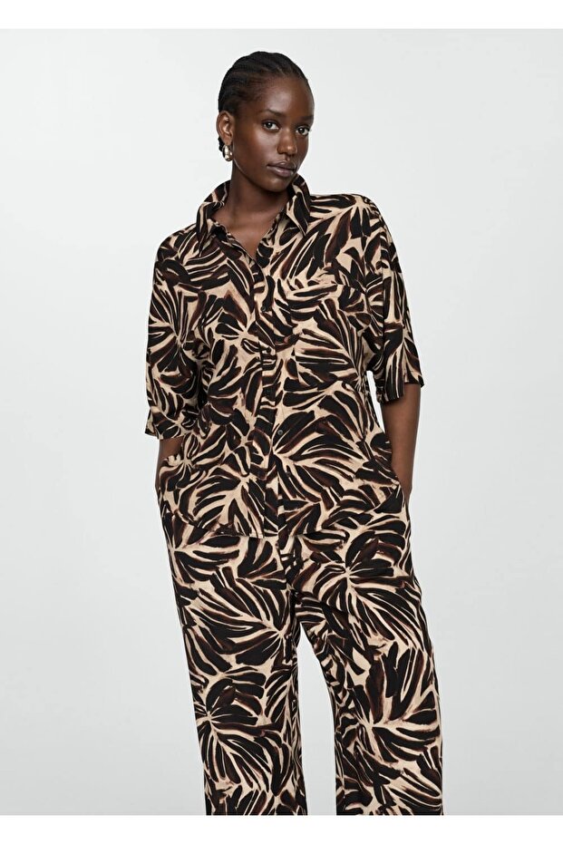 Dökümlü desenli gömlek - 5