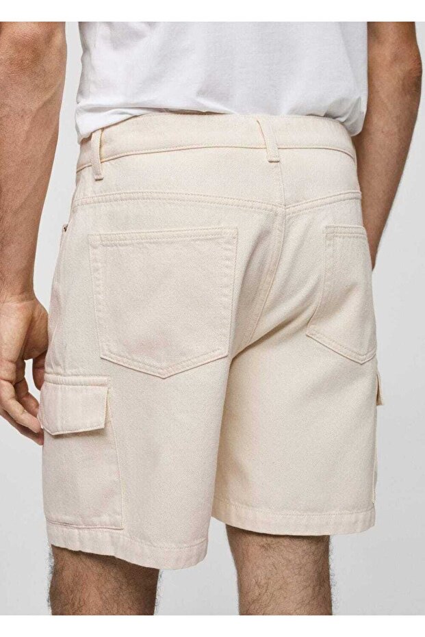 Denim pamuklu kargo bermuda şort - 8