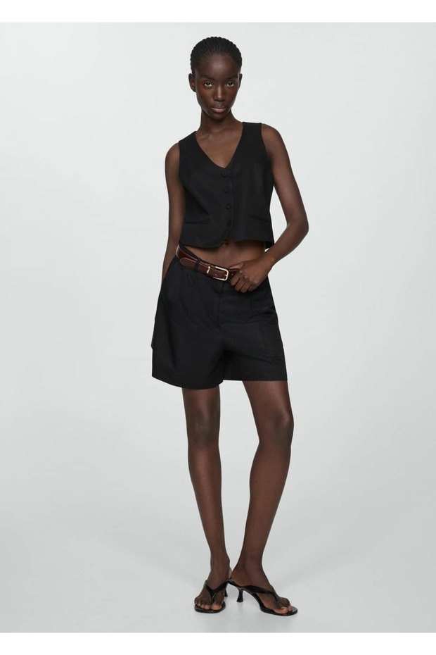 Düğmeli Keten Yelek - 2