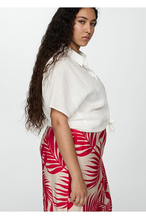 Desenli yırtmaçlı etek - 7