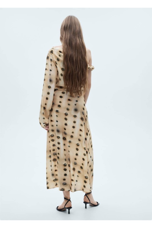 Puantiyeli Asimetrik Elbise - 4