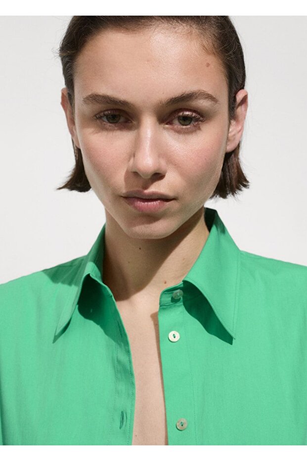 Düğmeli pamuklu bluz - 7