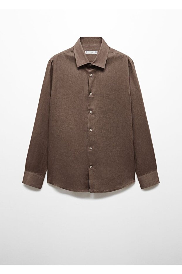 %100 Keten Regular Kesim Gömlek - 3