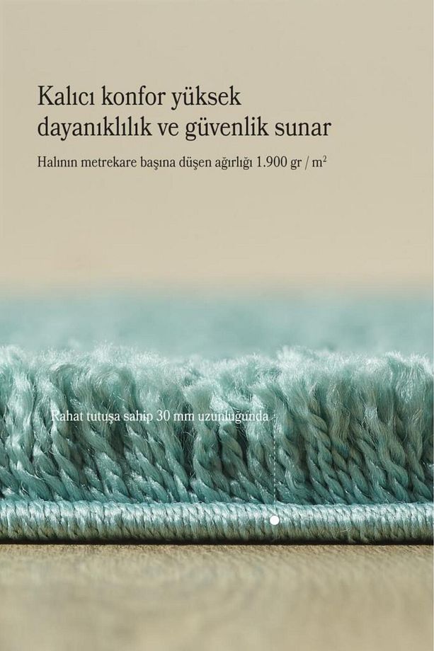 Tek Renk Deniz Mavisi, Yumuşak, Post Peluş Shaggy Halı Salon Oturma Odası Yolluk Mutfak Halısı - 5