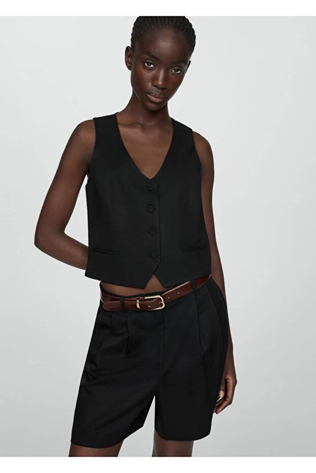 Düğmeli Keten Yelek - 1