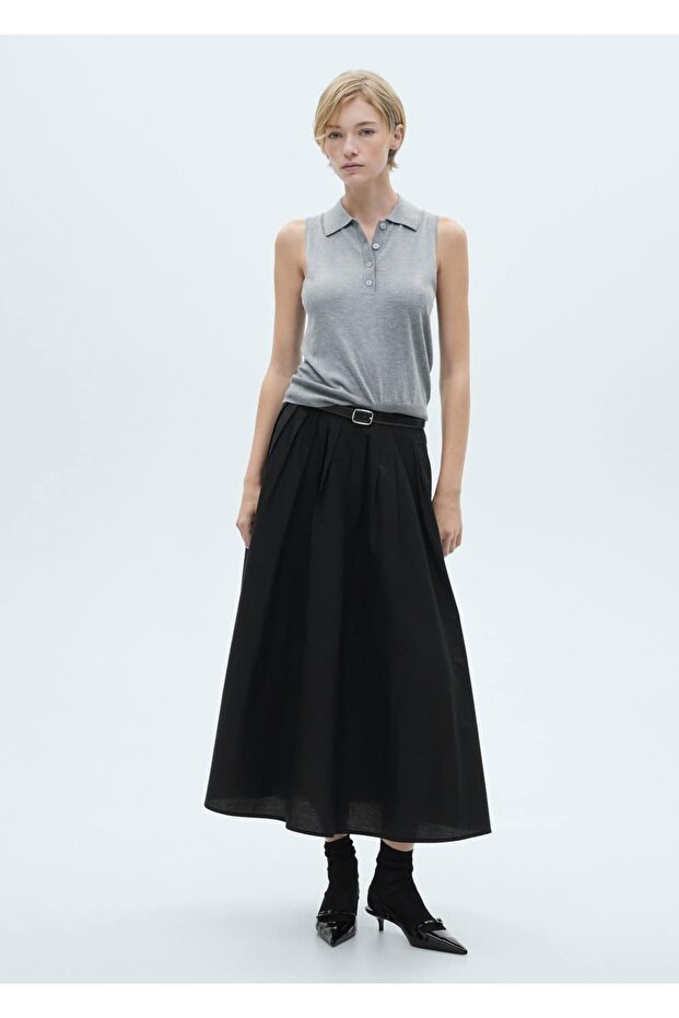 İri Pileli Midi Etek - 2
