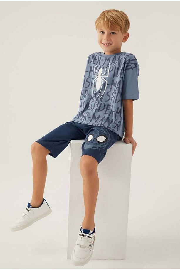 Lisanslı D4877 Bug T-shirt Ve Kapri Alt Üst Erkek Çocuk Takımı Mavi - 3