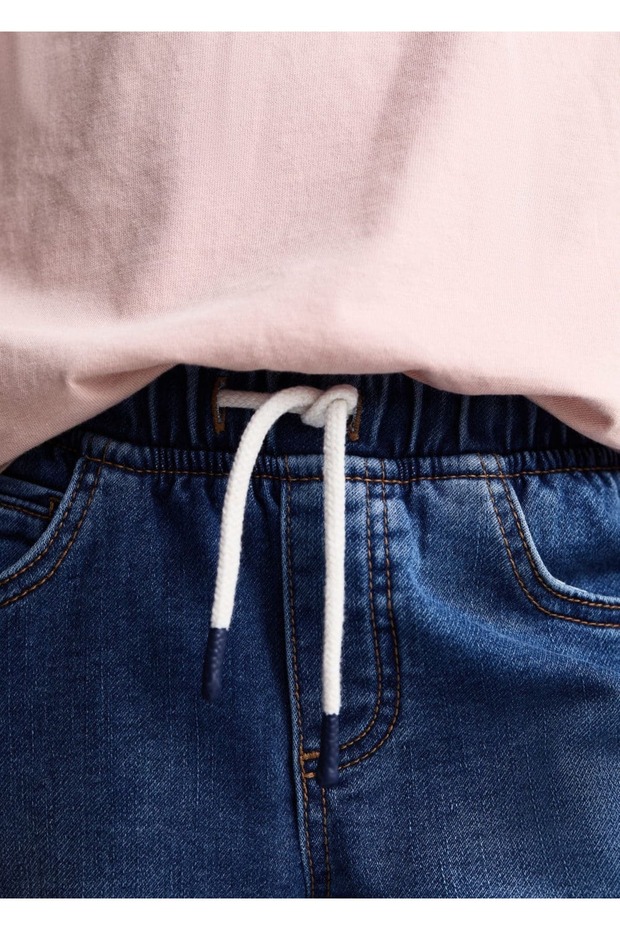 Beli elastik bermuda kot şort - 5