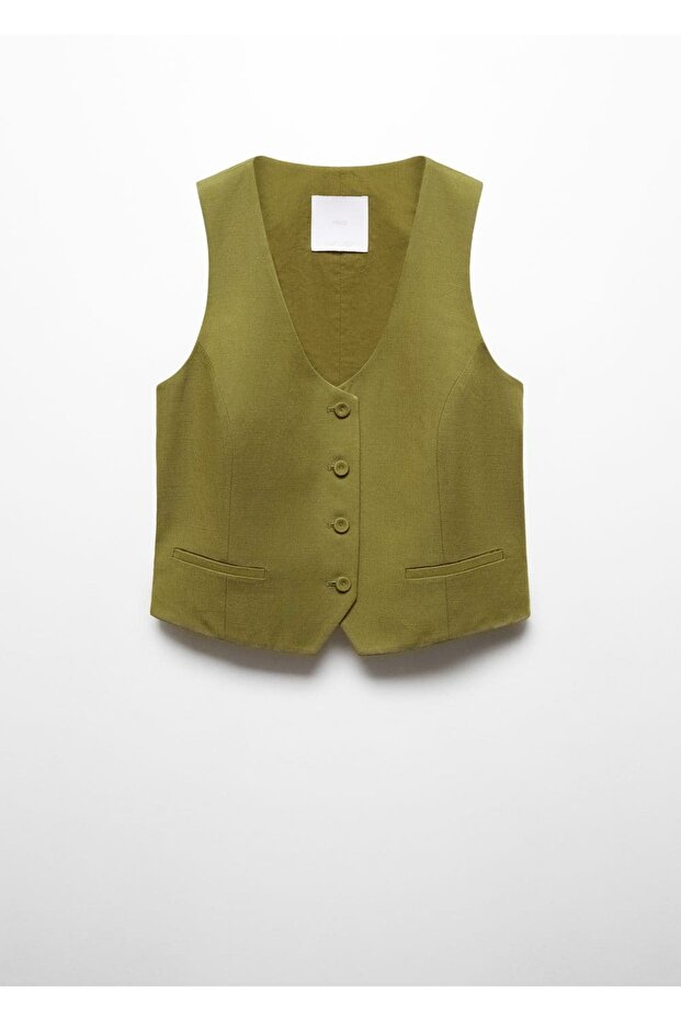 Düğmeli Keten Yelek - 3