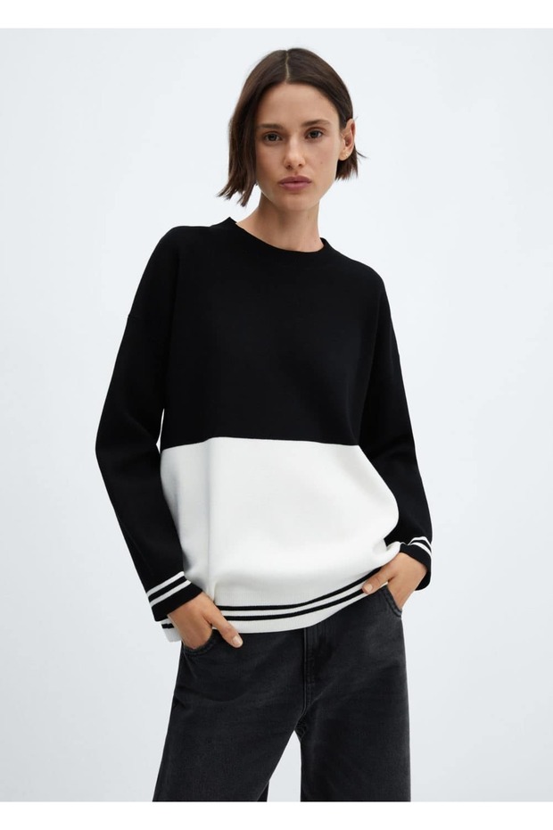 Zweifarbiger Strickpullover - 1