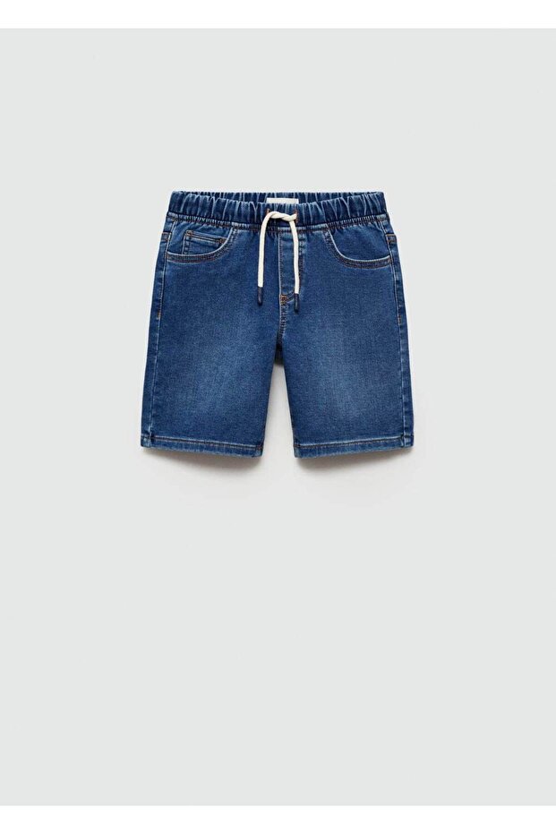 Beli elastik bermuda kot şort - 3