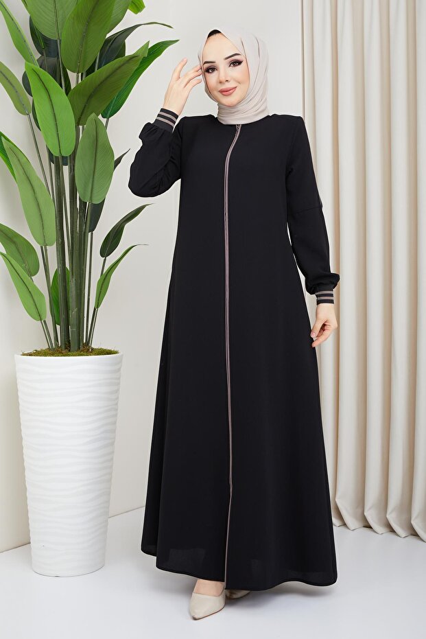 Biye Detaylı Siyah Ferace - 1