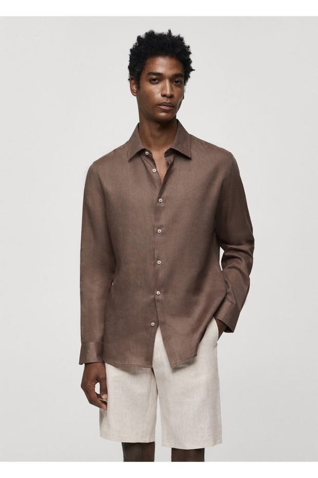 %100 Keten Regular Kesim Gömlek - 1