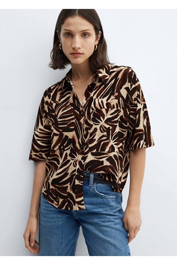 Dökümlü desenli gömlek - 1