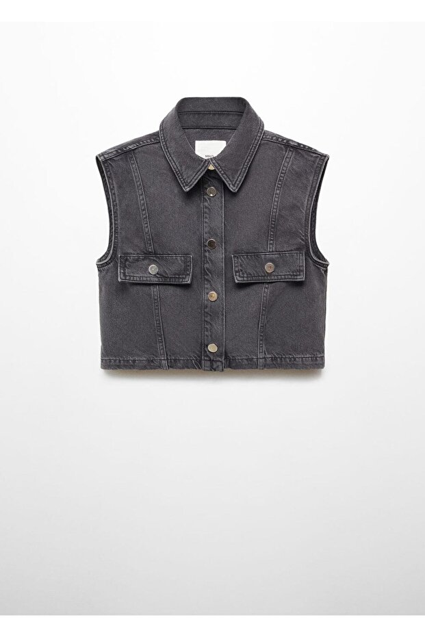 Crop denim yelek - 3