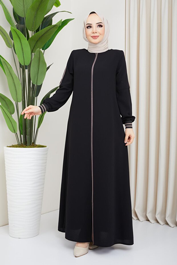 Biye Detaylı Siyah Ferace - 2