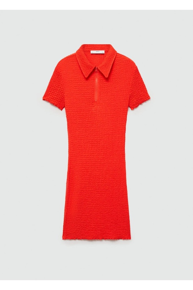 Dokulu polo yaka elbise - 3