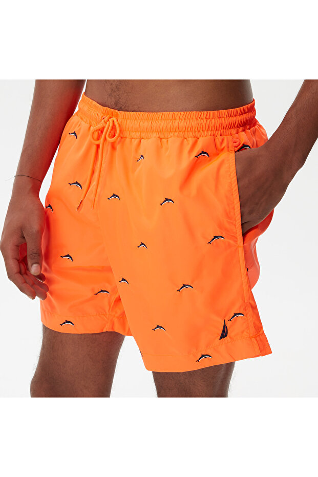 Erkek Turuncu Desenli Deniz Şortu - 4