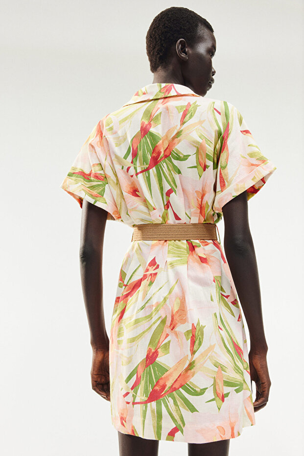 Kemerli Gömlek Elbise - 4