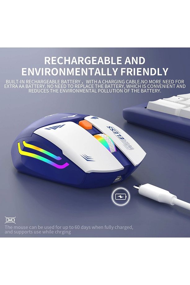 Blic Bwm1 Mavi Rgb Şarjlı Kablosuz 1600dpı Işıklı Kablosuz Mouse - 6