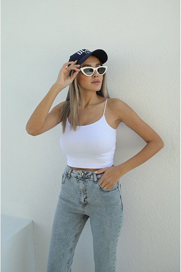 Beyaz Ip Askılı Basic Crop - 5