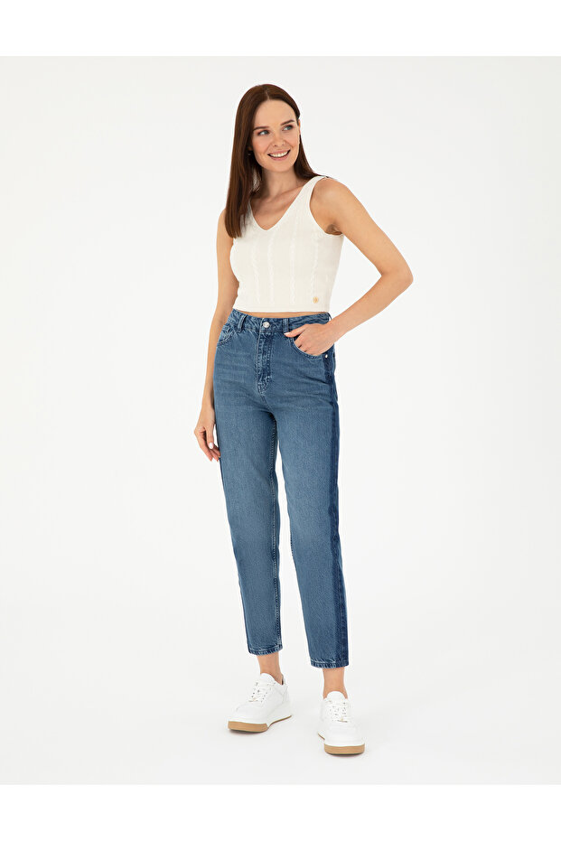 Blue Mom High Waist Fit Jean Pants 50293346-Vr036