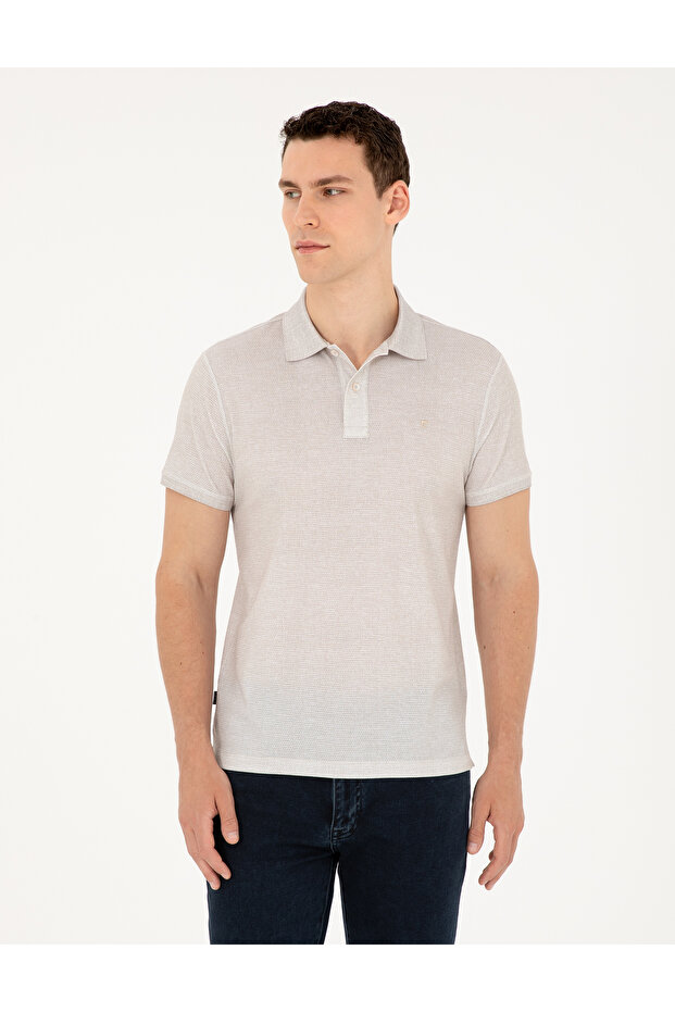 Beige Slim Fit Buttoned Polo Collar T-Shirt 50288926-Vr011
