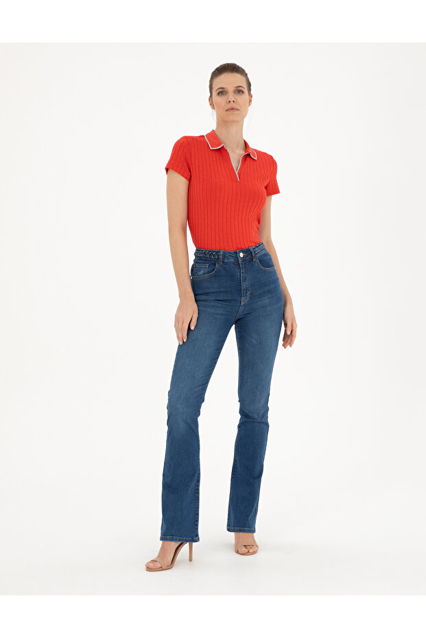 Dark Indigo Flare Fit Jean Trousers 50284084 -Vr089