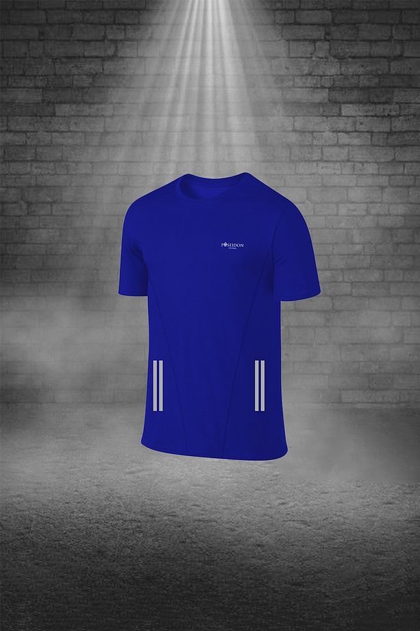 Erkek Mavi Dri-fit Kumaş Spor Için Konforlu Cepli Bisiklet Yaka Tişört Şort Alt Üst Set (S -3XL) - 2
