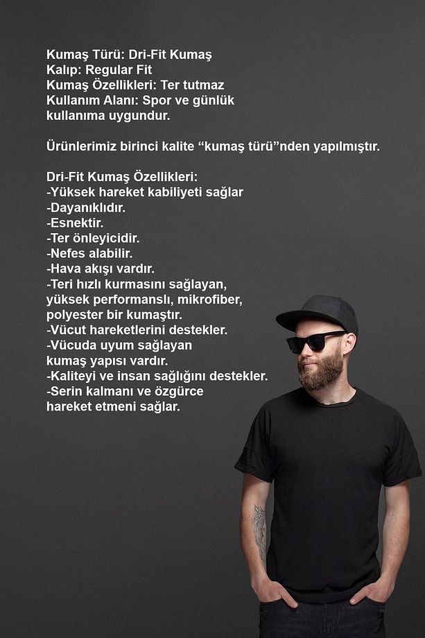 Erkek Siyah Dri-fit Kumaş Yuvarlak Yaka Kısa Kol Tişört Şort Alt Üst Set (S-3XL) - 5