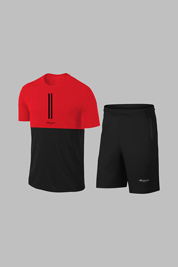 Men's Red Dri-Fit Unprinted Round Neck Short Sleeve T-Shirt Shorts Bottom Top Set (S-3Xl)