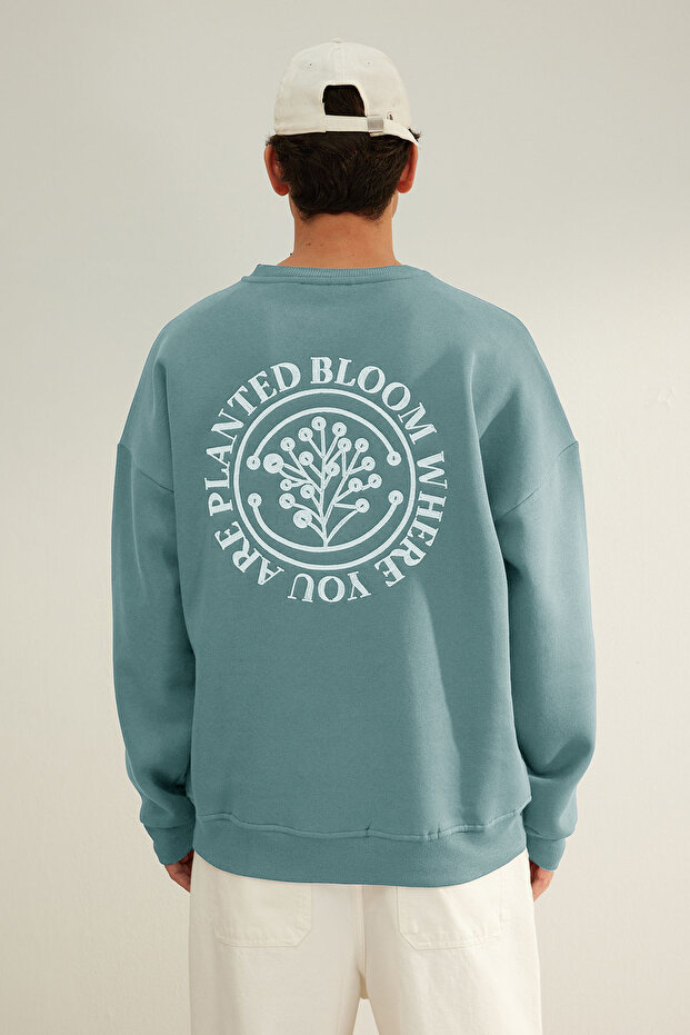 Mint Oversize/Geniş Kesim Çiçek Nakışlı İçi Polarlı Pamuklu Sweatshirt TMNAW24SW00012 - 4