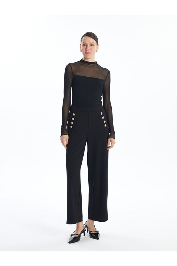 LCW Beli Lastikli Düz Geniş Paça Kadın Pantolon - 1