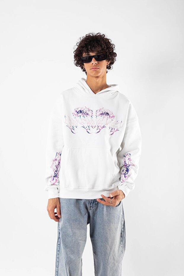 Eternal Text Printed Oversized Unisex White Hoodie