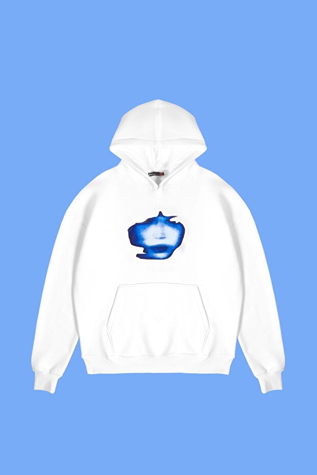 Illusion Face Printed Oversized Unisex White Hoodie