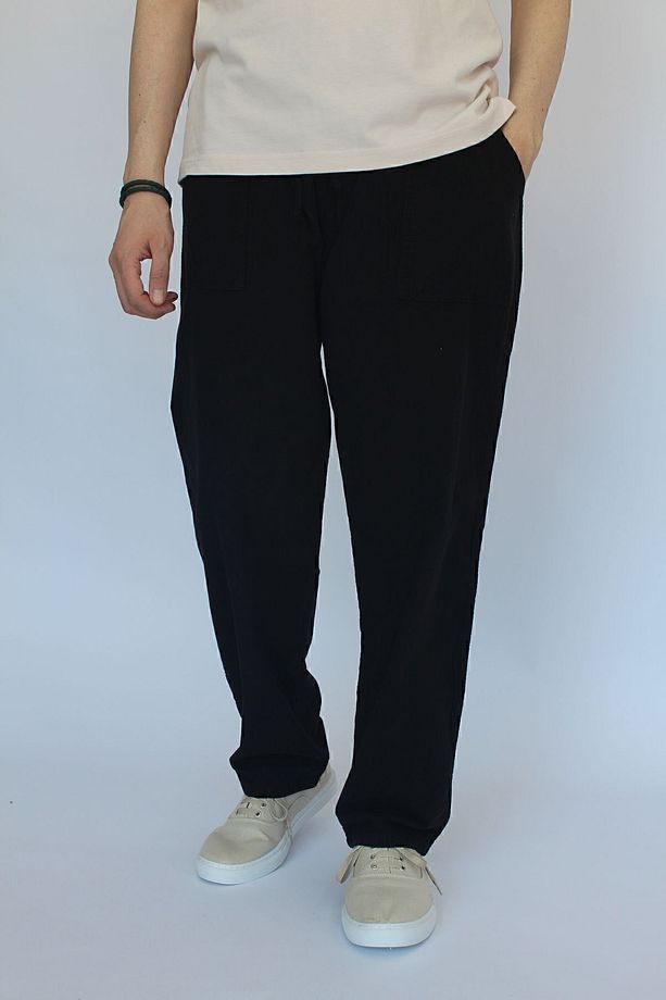 Unisex Yazlık Beli Lastikli Keten Pantolon Rahat Kalıp Pamuklu Serin Tutan Keten Pantolon - 5
